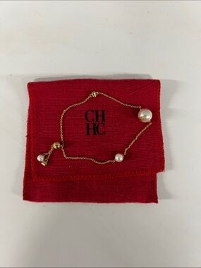 Carolina Herrera Gold Pearl Chain Bracelet